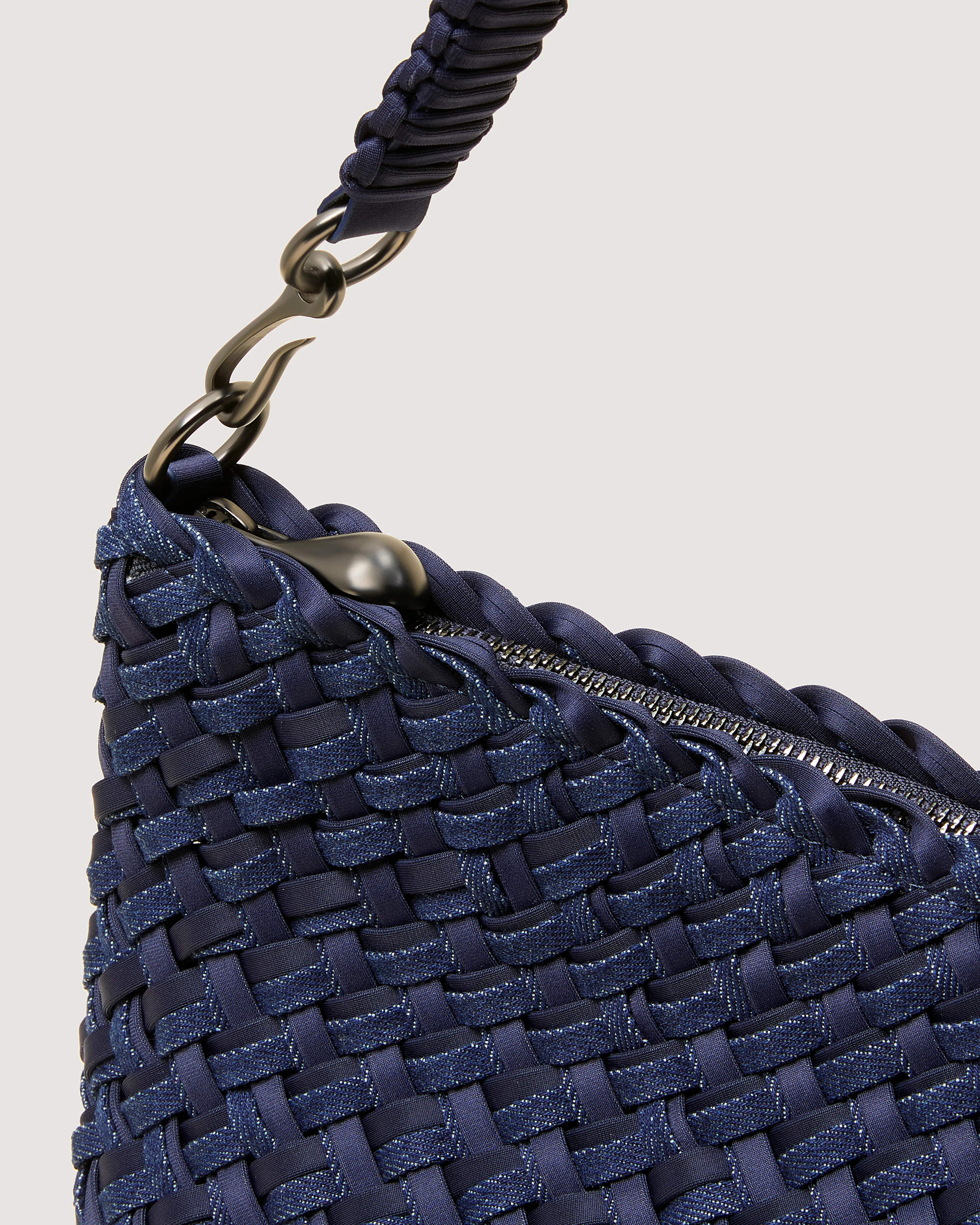 Porto Medium Half-Moon Bag Double Weave Denim | Indigo - Image 3