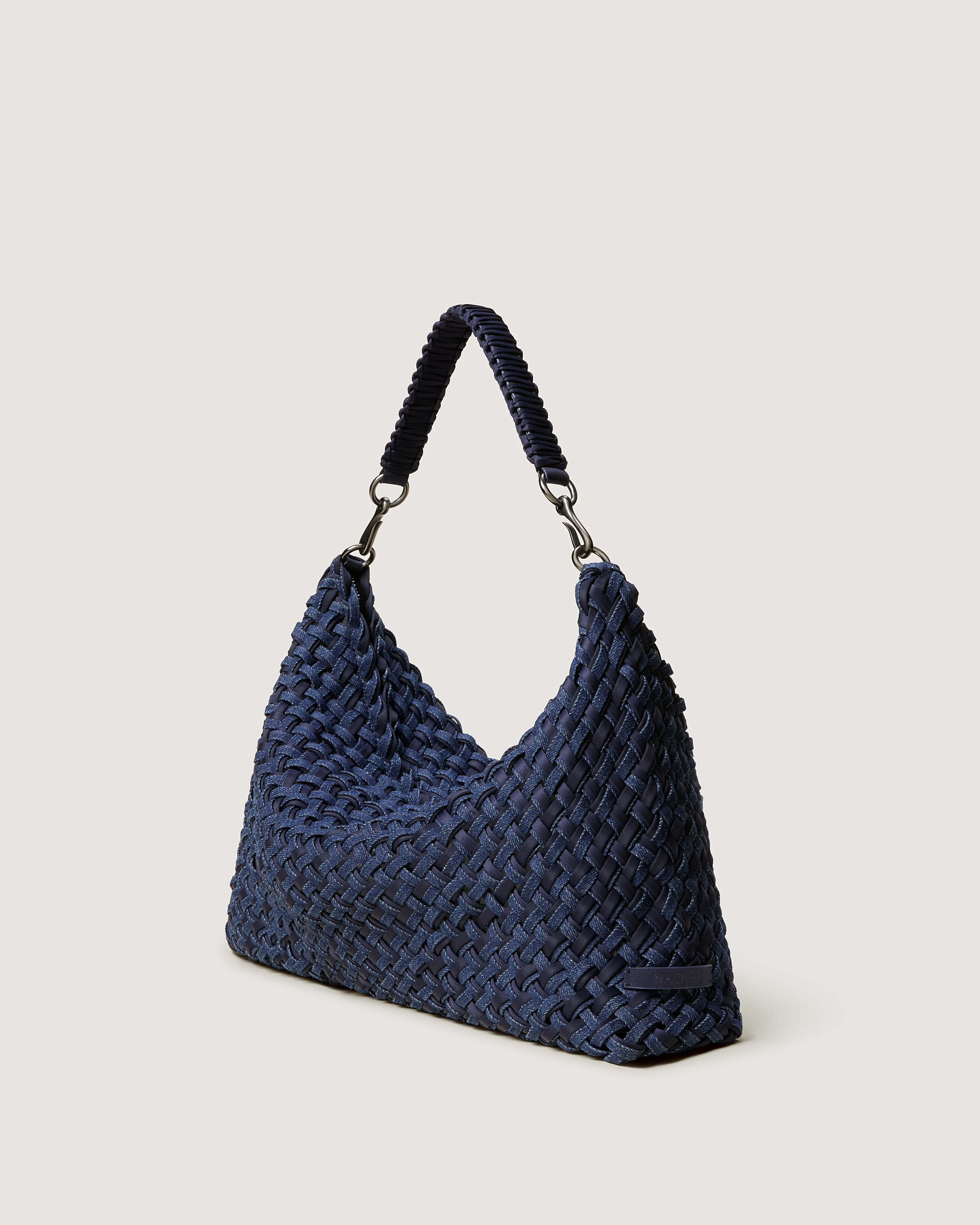Porto Medium Half-Moon Bag Double Weave Denim | Indigo - Image 4