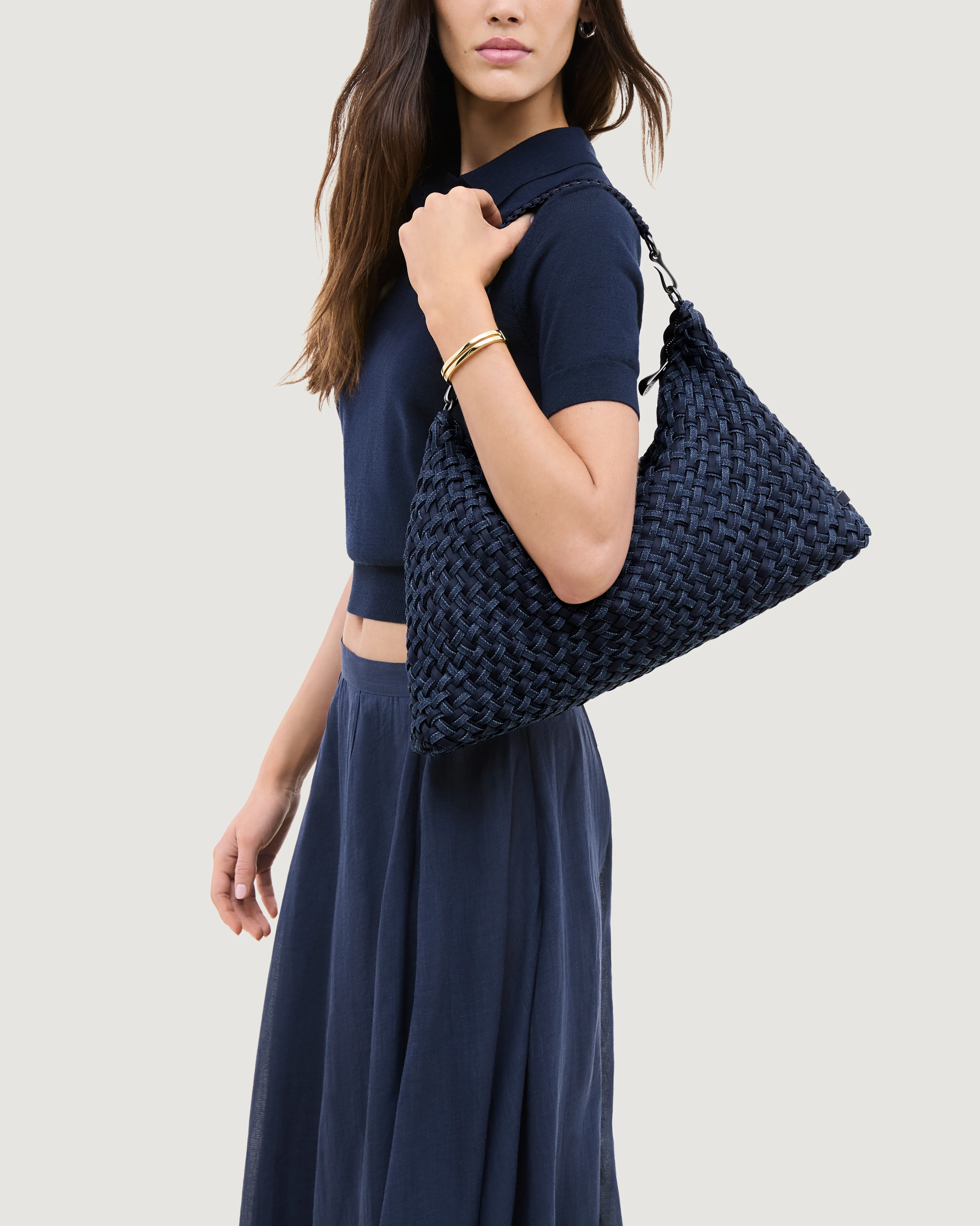 Porto Medium Half-Moon Bag Double Weave Denim | Indigo - Image 5