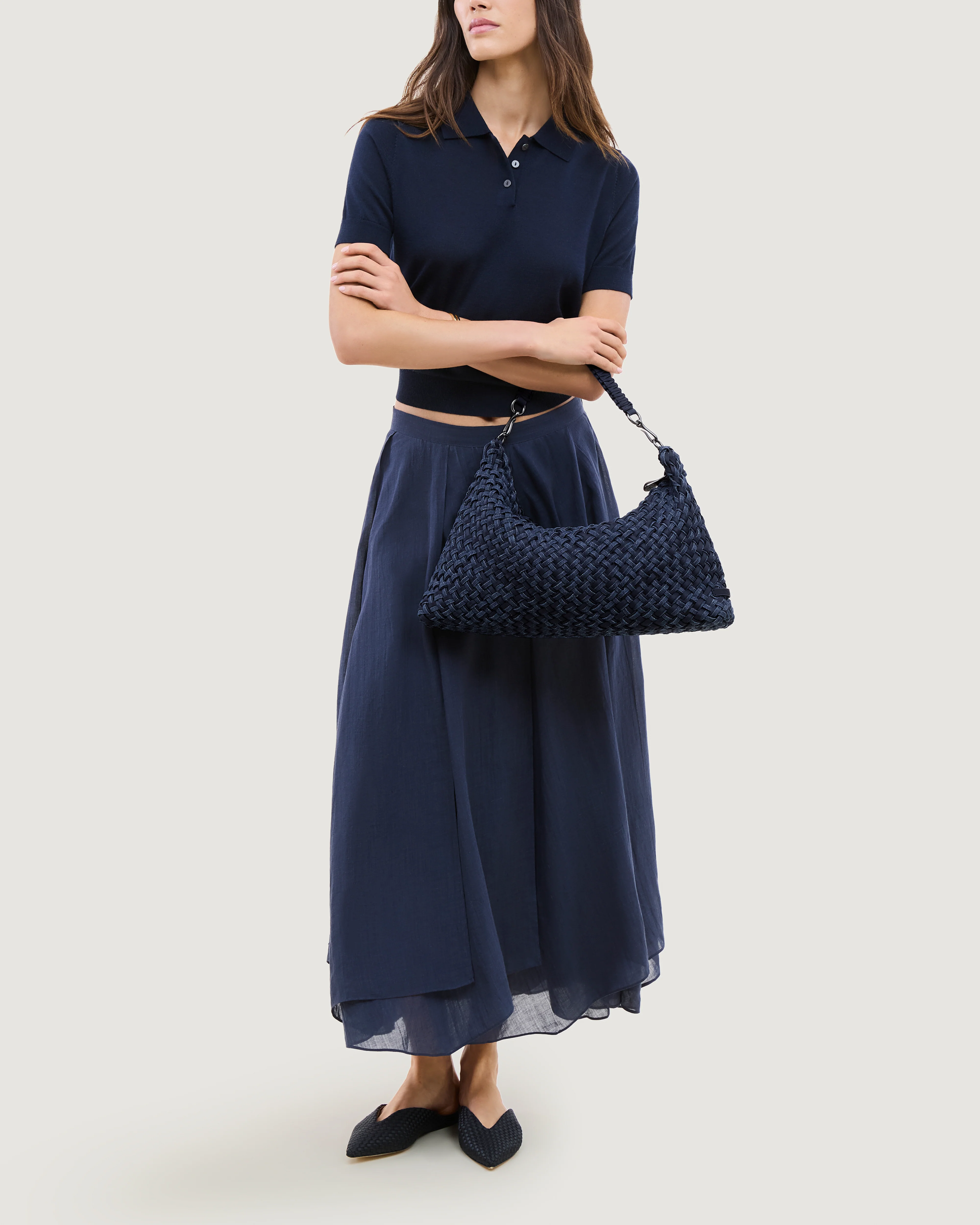 Porto Medium Half-Moon Bag Double Weave Denim | Indigo - Image 6