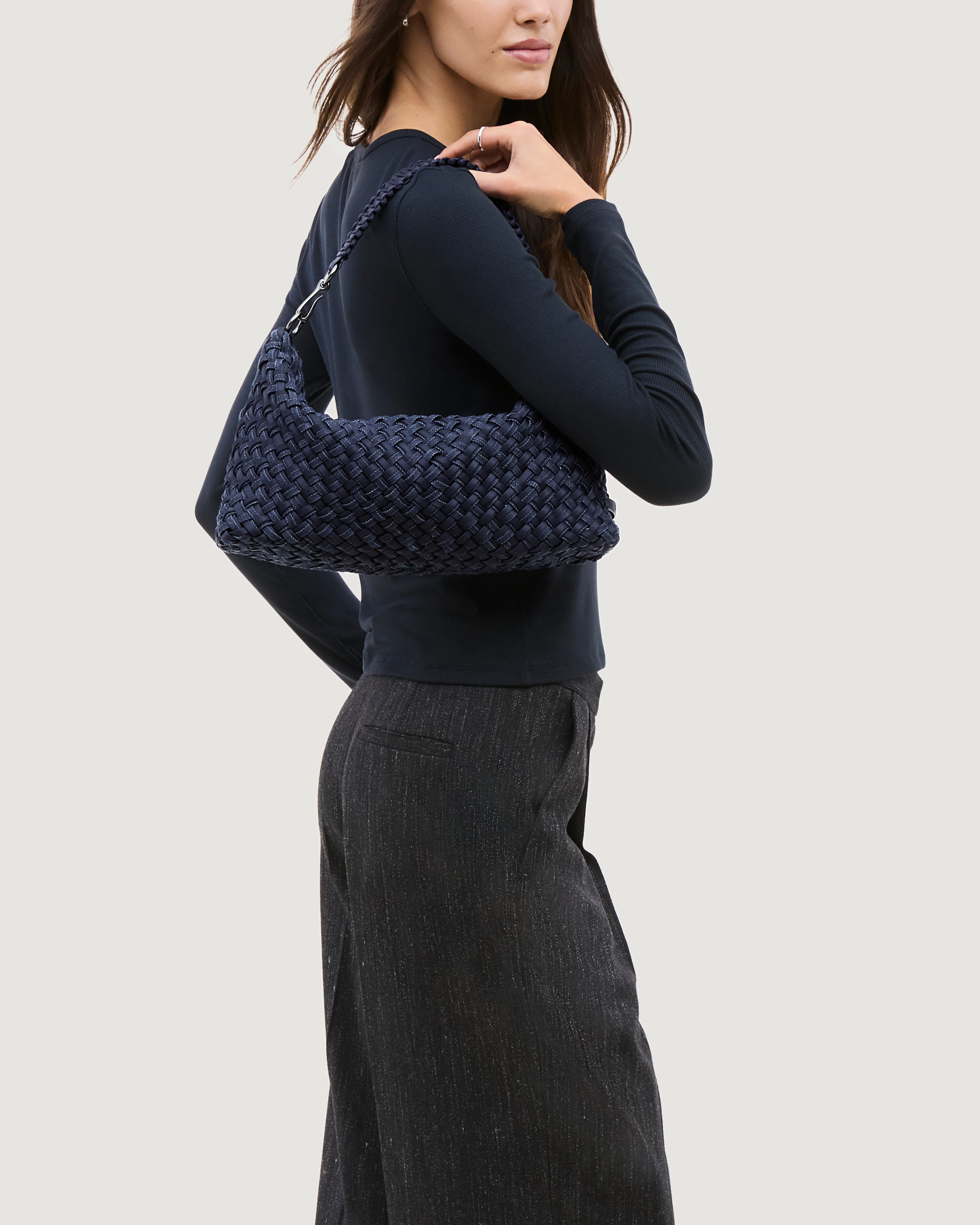 Porto Small Half-Moon Bag Double Weave Denim | Indigo - Image 5