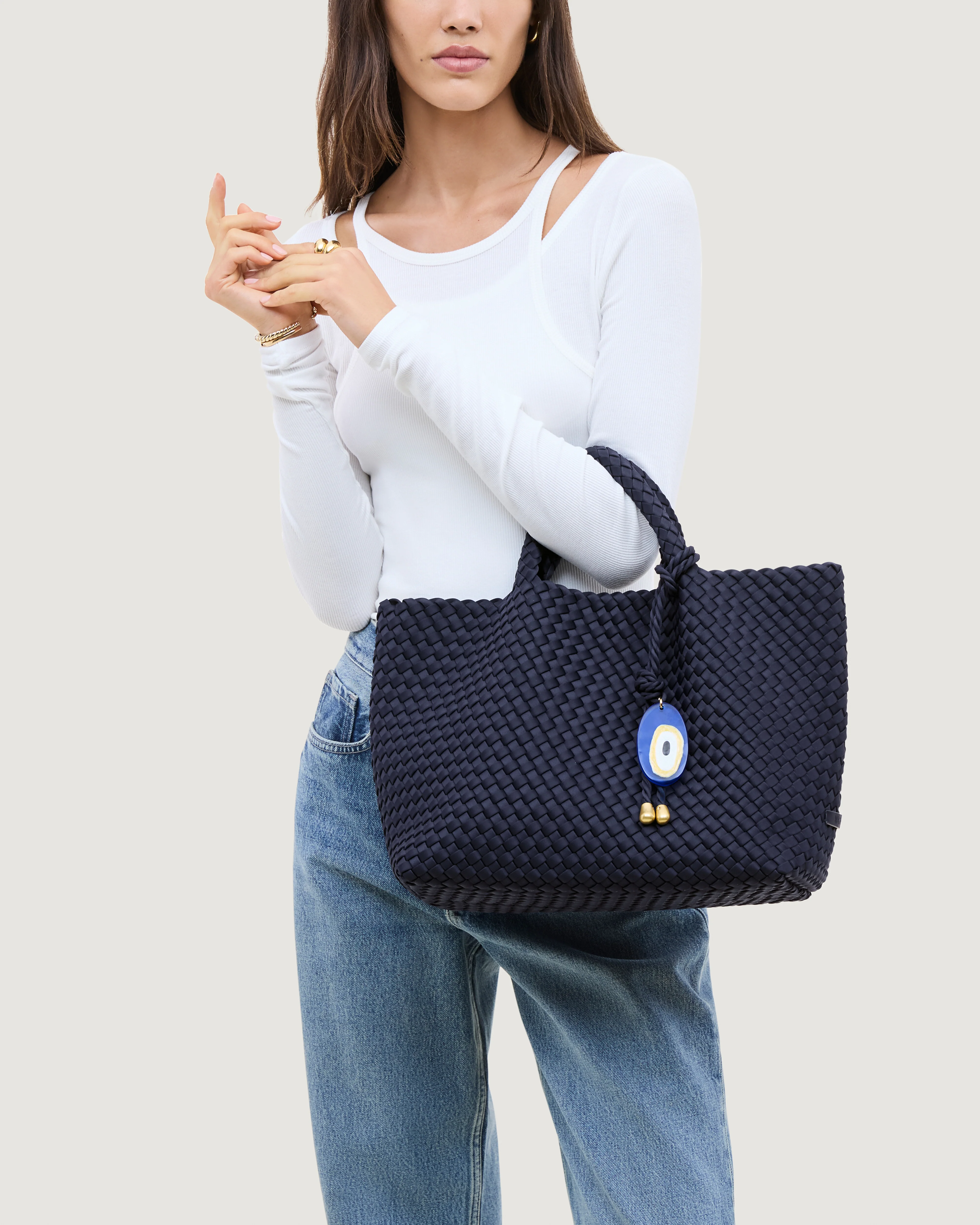 St. Barths Medium Tote with Evil Eye Charm | Ink Blue - Image 5