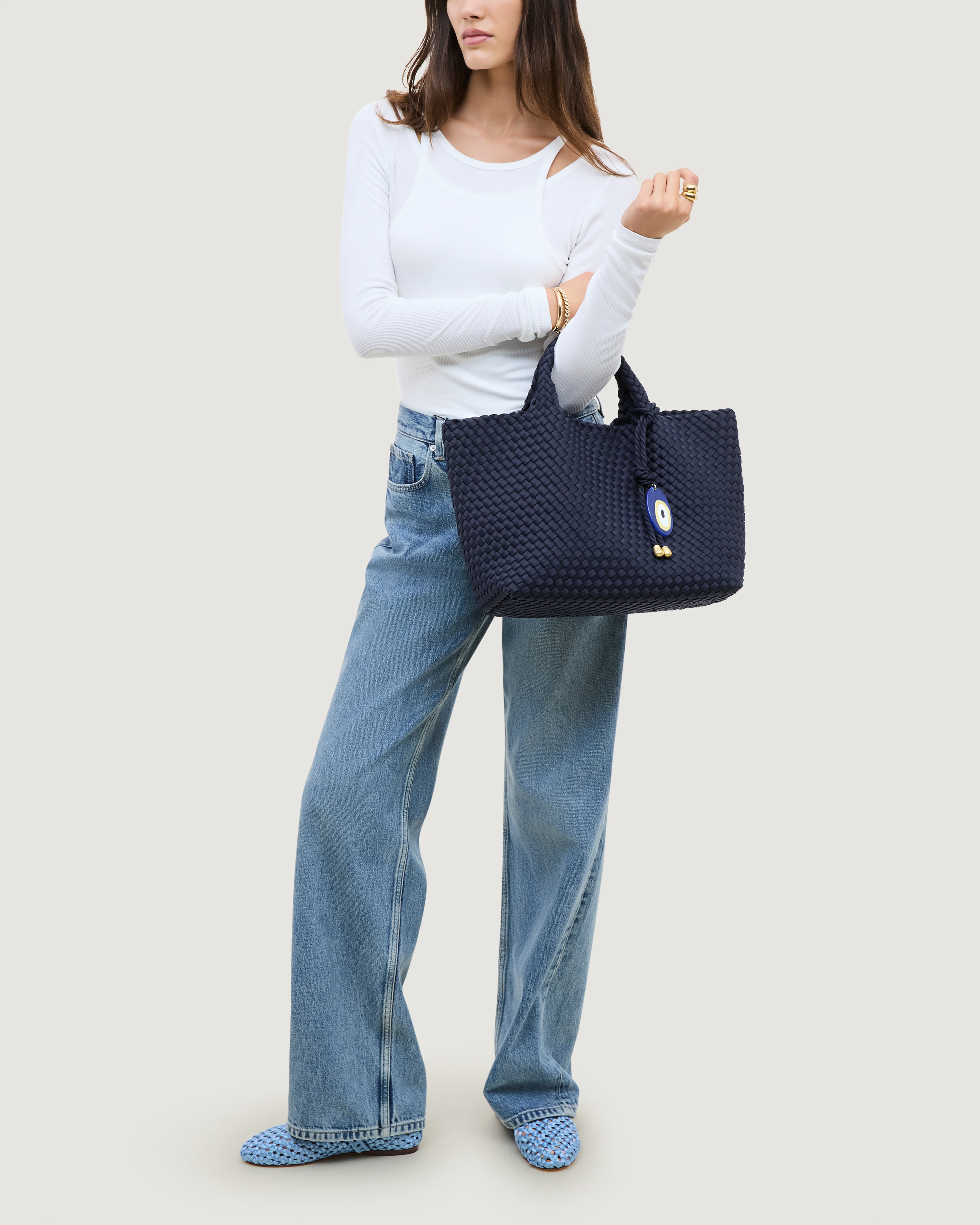 St. Barths Medium Tote with Evil Eye Charm | Ink Blue - Image 6