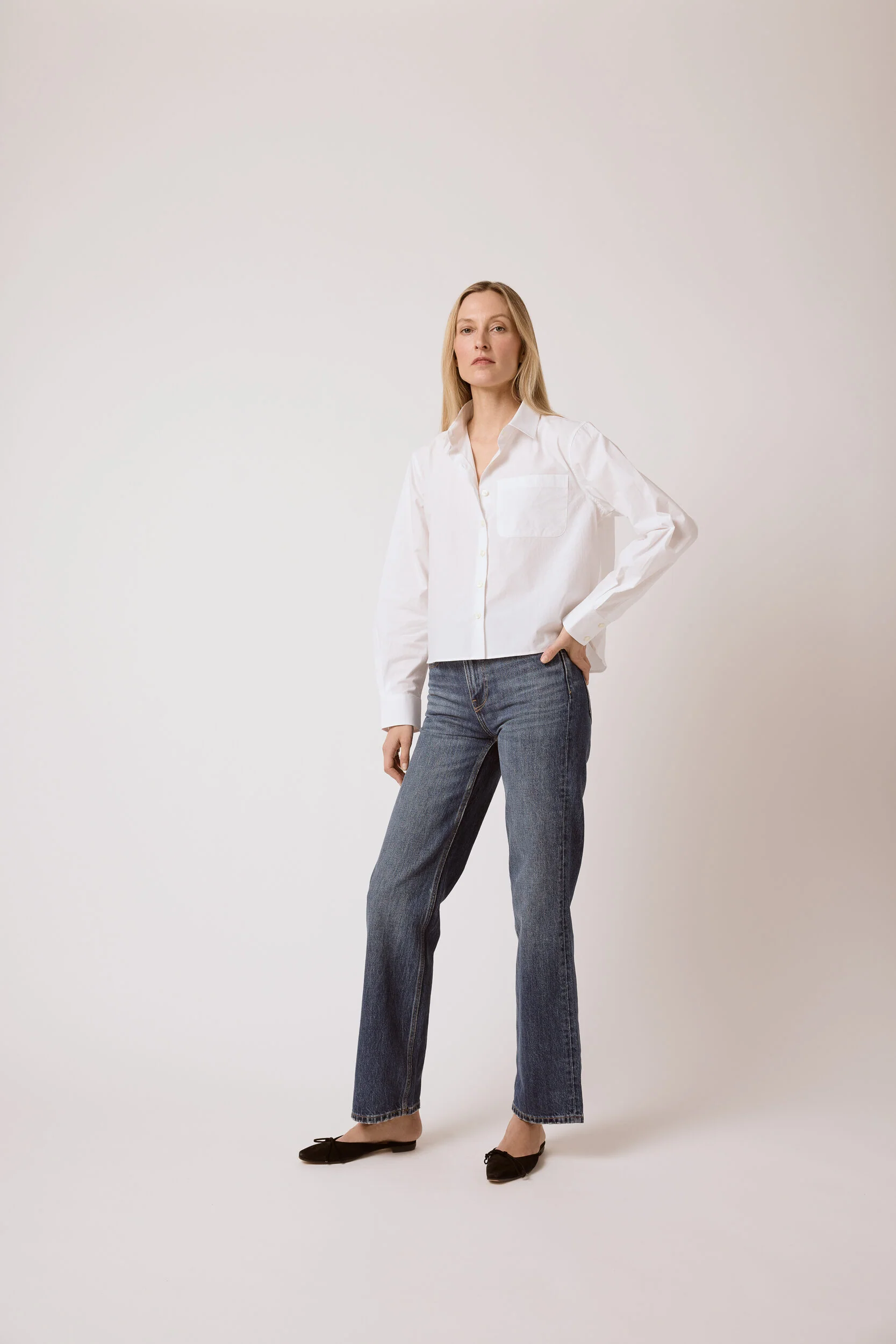 T.Line Coco Cropped Shirt | White Poplin - Image 3
