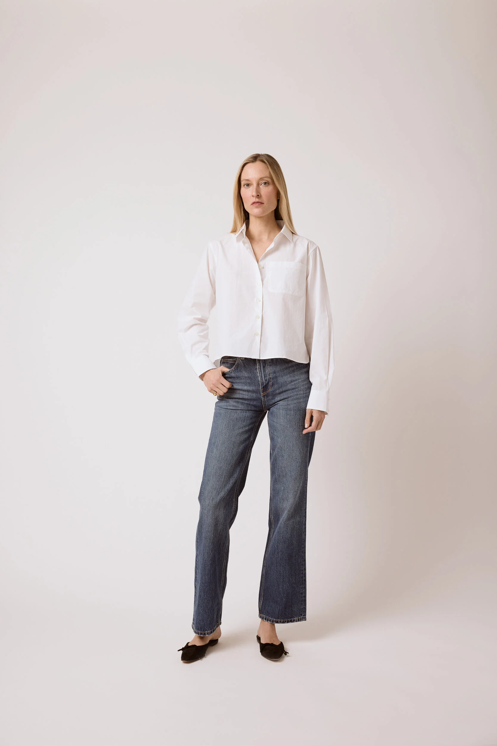 T.Line Coco Cropped Shirt | White Poplin - Image 4